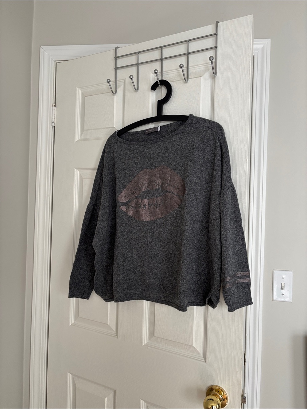 Charcoal Women's Pullover with Rose gold Metallic Lip Graphic